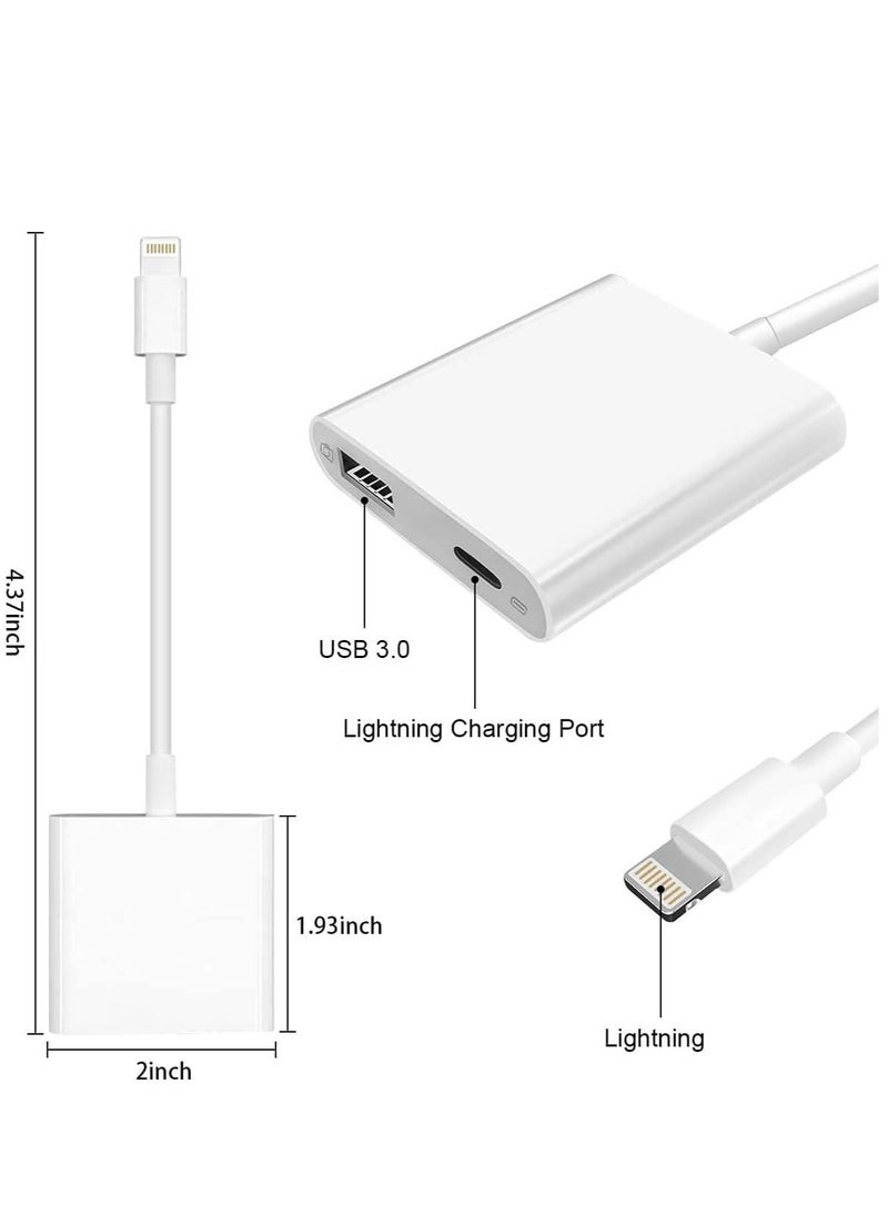 "Apple MFi Certified Lightning to USB Camera Adapter - Portable USB OTG Adapter with Charging Port for iPhone"