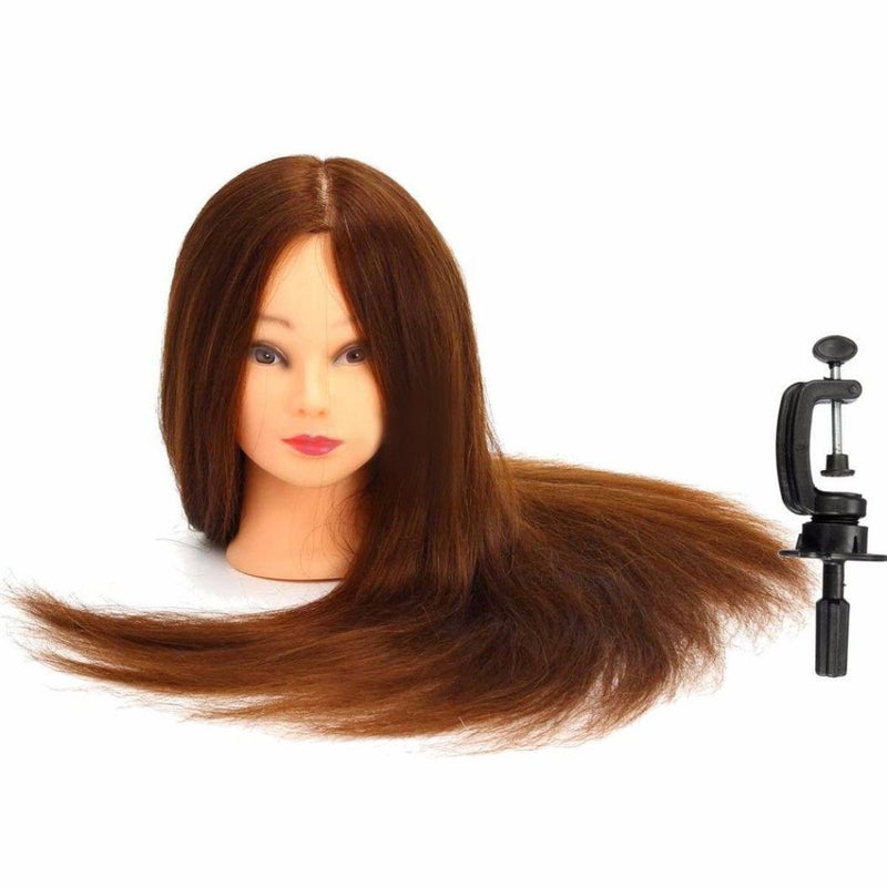 IAS 32 INCH BROWN Synthetic Long Hair Hairdressers Training Head Dummy with original hair - Image 2