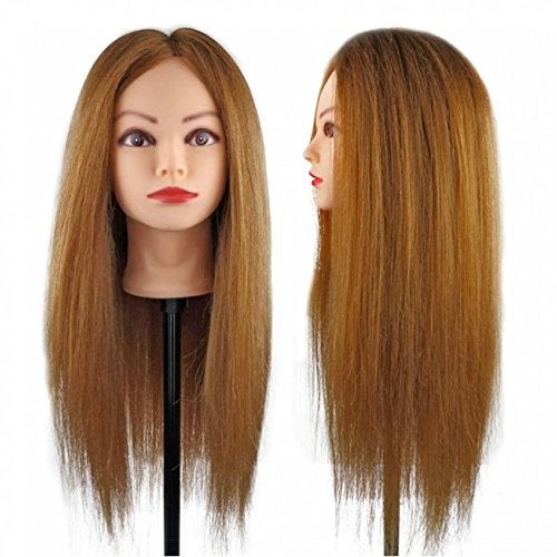 IAS 32 INCH BROWN Synthetic Long Hair Hairdressers Training Head Dummy with original hair - Image 1