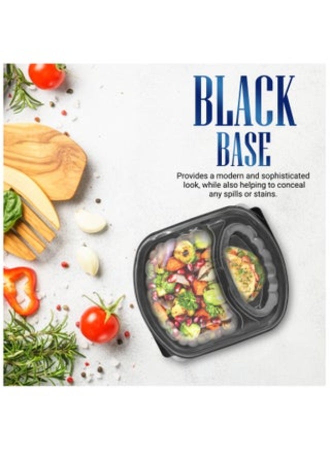 Lynacz Original Packing Disposable 50 Pack Oval Black Base Meal Prep Containers with Lids - 2 Compartment, Microwave, Freezer & Dishwasher Safe, Leak-Proof Food Storage Boxes - Image 2