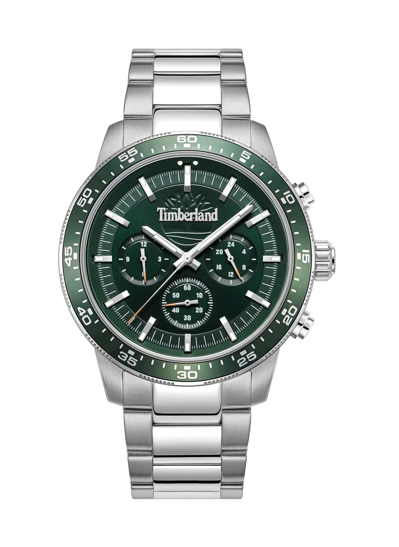 Timberland Parkman 44mm Men's Chronograph Watch with Green Dial & Stainless Steel Bracelet