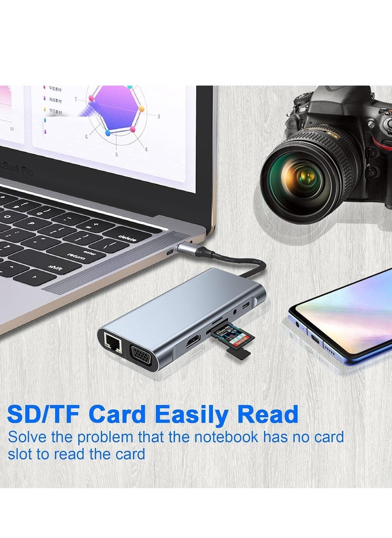 JAJEEK 11-in-1 USB C Adapter Docking Station with 4K HDMI, USB 3.0, VGA, Ethernet, SD/TF Card Reader – Multi-Port Hub for MacBook Pro/Air & Type C Devices – Seamless Connectivity, Fast Charging & High-Resolution Display - Image 5