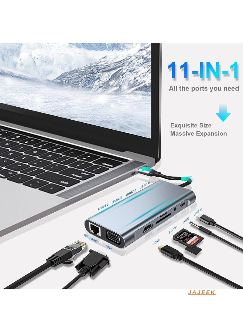 JAJEEK 11-in-1 USB C Adapter Docking Station with 4K HDMI, USB 3.0, VGA, Ethernet, SD/TF Card Reader – Multi-Port Hub for MacBook Pro/Air & Type C Devices – Seamless Connectivity, Fast Charging & High-Resolution Display - Image 2