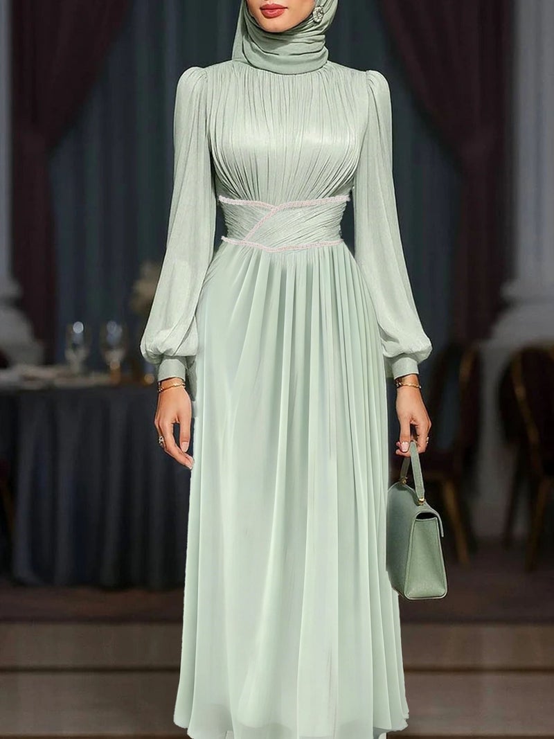 Glossy Fabric Muslim Maxi Dress, Women's Long Sleeve Waist-Cinching Abaya Style Dubai Style Eid Elegant Women's Gown, Suitable for Ramadan and Party Occasions LL168 - Image 3