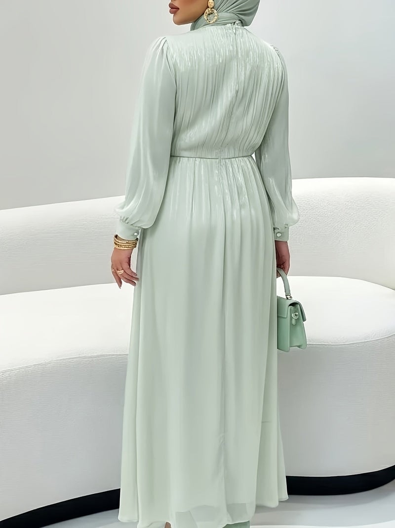 Glossy Fabric Muslim Maxi Dress, Women's Long Sleeve Waist-Cinching Abaya Style Dubai Style Eid Elegant Women's Gown, Suitable for Ramadan and Party Occasions LL168 - Image 4