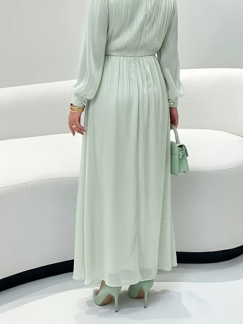 Glossy Fabric Muslim Maxi Dress, Women's Long Sleeve Waist-Cinching Abaya Style Dubai Style Eid Elegant Women's Gown, Suitable for Ramadan and Party Occasions LL168 - Image 5