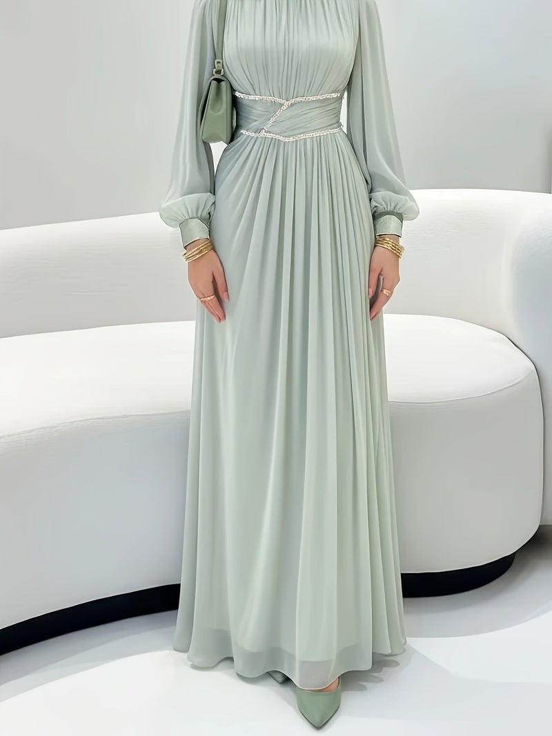 Glossy Fabric Muslim Maxi Dress, Women's Long Sleeve Waist-Cinching Abaya Style Dubai Style Eid Elegant Women's Gown, Suitable for Ramadan and Party Occasions LL168 - Image 2