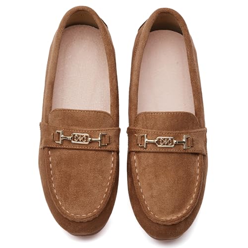 DeYashopin Women's Loafer Shoes Leisure Slip On Work Shoes Comfort Walking Flats Tan 8 - Image 4