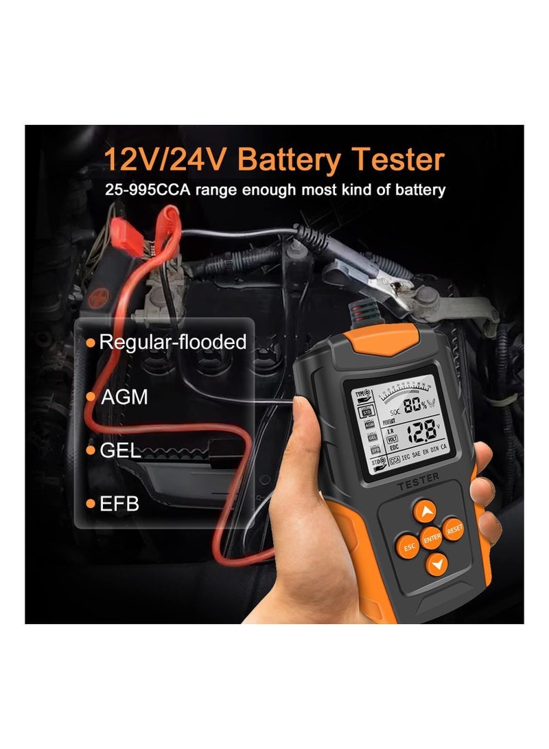 Car Battery Tester 12V 24V Automotive Battery Tester CCA Digital Auto Battery Analyzer Accurate Battery Diagnostic Tool For Car Truck Motorcycle ATV SUV (8-30V) - Image 2