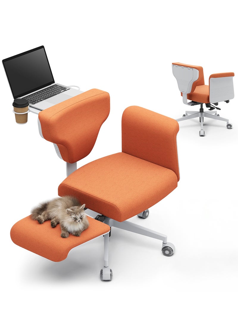 دراجو كرسي مكتب دروغو فريدوم-إكس متعدد الأوضاع، بأرجل متقاطعة، للعمل من المنزل، مع حامل كمبيوتر محمول، ومسند ظهر قابل للتعديل، ومساند ذراع مرنة، وحاملات أكواب | كرسي مكتب كمبيوتر مع مسند للقدمين | كرسي ألعاب بمقعد مبطن قابل للتهوية، برتقالي - Image 1