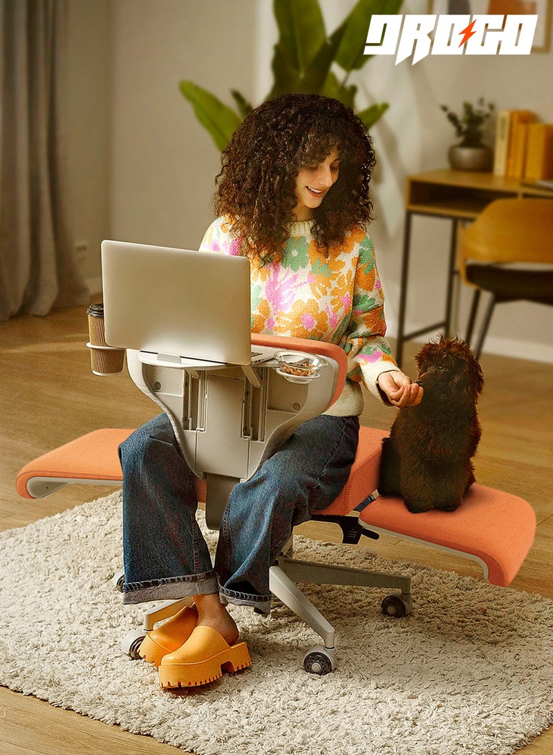 دراجو كرسي مكتب دروغو فريدوم-إكس متعدد الأوضاع، بأرجل متقاطعة، للعمل من المنزل، مع حامل كمبيوتر محمول، ومسند ظهر قابل للتعديل، ومساند ذراع مرنة، وحاملات أكواب | كرسي مكتب كمبيوتر مع مسند للقدمين | كرسي ألعاب بمقعد مبطن قابل للتهوية، برتقالي - Image 2