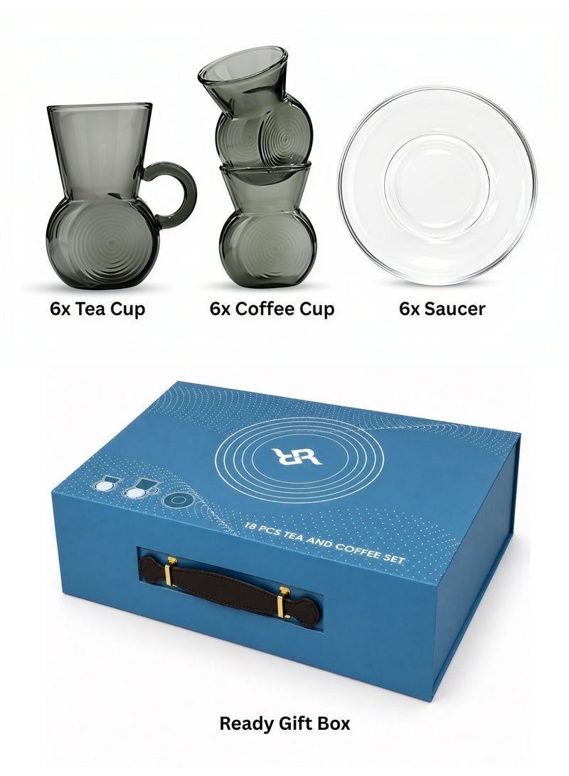 Raz 18 Pieces Solis Glass Tea & Coffee Cups Set | Elegant Arabic Tea Glasses | Luxury Gift Box - Image 2