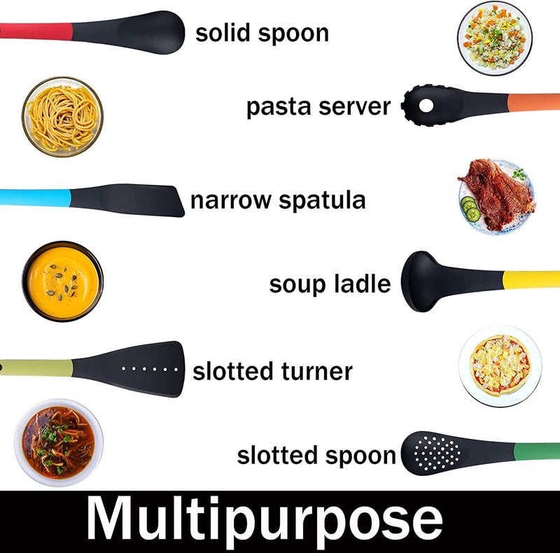 RoarCraft Kitchen Utensils Set and Storage Stand Heat Resistant NonScratch Cooking Spoons Set with Silicone Coated Soft Touch Handles Kitchen Tools for NonStick CookwareMulticolour6pcs - Image 3