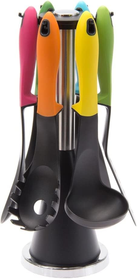 RoarCraft Kitchen Utensils Set and Storage Stand Heat Resistant NonScratch Cooking Spoons Set with Silicone Coated Soft Touch Handles Kitchen Tools for NonStick CookwareMulticolour6pcs - Image 1