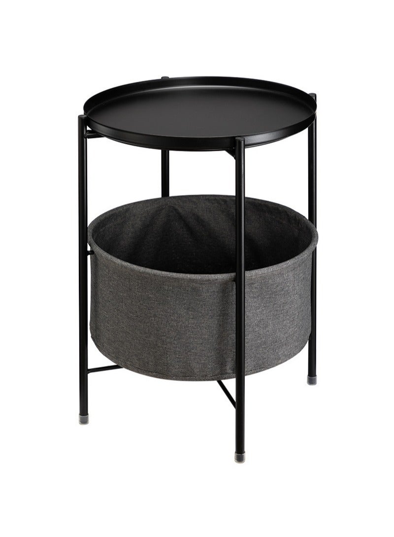 Gerenic Small coffee table simple tray tablecloth pocket double-layer iron coffee table  sofa bedside table small round table, mini side table 42 * 42 * 52cm Black - Image 1