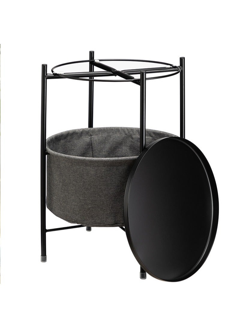 Gerenic Small coffee table simple tray tablecloth pocket double-layer iron coffee table  sofa bedside table small round table, mini side table 42 * 42 * 52cm Black - Image 4