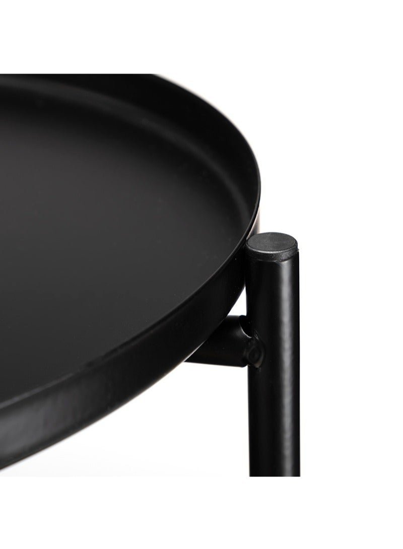 Gerenic Small coffee table simple tray tablecloth pocket double-layer iron coffee table  sofa bedside table small round table, mini side table 42 * 42 * 52cm Black - Image 5