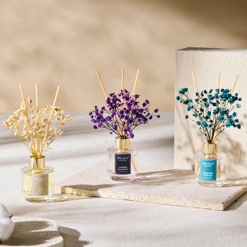 Airkeep Reed Diffuser Set of 3,Clean Linen Ocean Mist&Sea Salt Lavender Eucalyptus Oil Reed Diffusers for Bedroom Living Room Office Aromatherapy Oil Reed Diffuser for Gift 50ml x 3 - Image 5