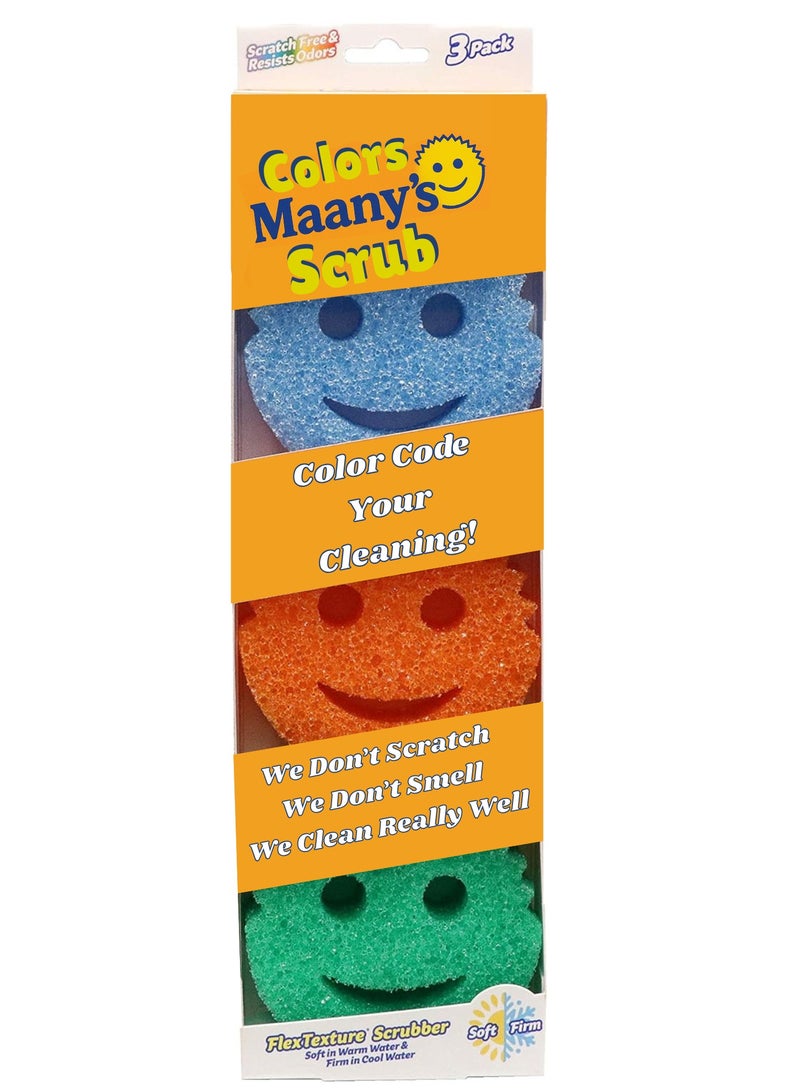 Maanys Scrub Sponge Set – Pack of 3 Multicolor Dual-Sided Non-Scratch Sponges, Soft & Firm Temperature-Controlled Texture, Odor Resistant, Deep Cleaning Sponges for Kitchen, Dishes & Home - Image 1