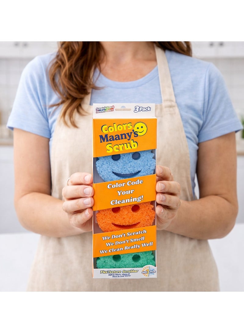 Maanys Scrub Sponge Set – Pack of 3 Multicolor Dual-Sided Non-Scratch Sponges, Soft & Firm Temperature-Controlled Texture, Odor Resistant, Deep Cleaning Sponges for Kitchen, Dishes & Home - Image 2