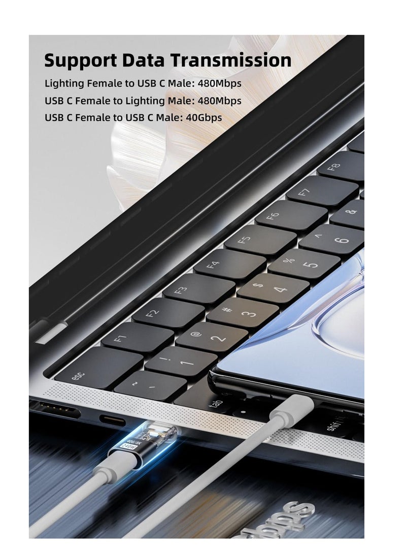 SYOSI 35W/480Mbps USB-C Male to Lightning Female Adapter, 240W/40Gbps USB Type C Male to Female Extender, 35W/480Mbps USB C Female to Lightning Male Converter (3 Pack, Transparent Black) - Image 3