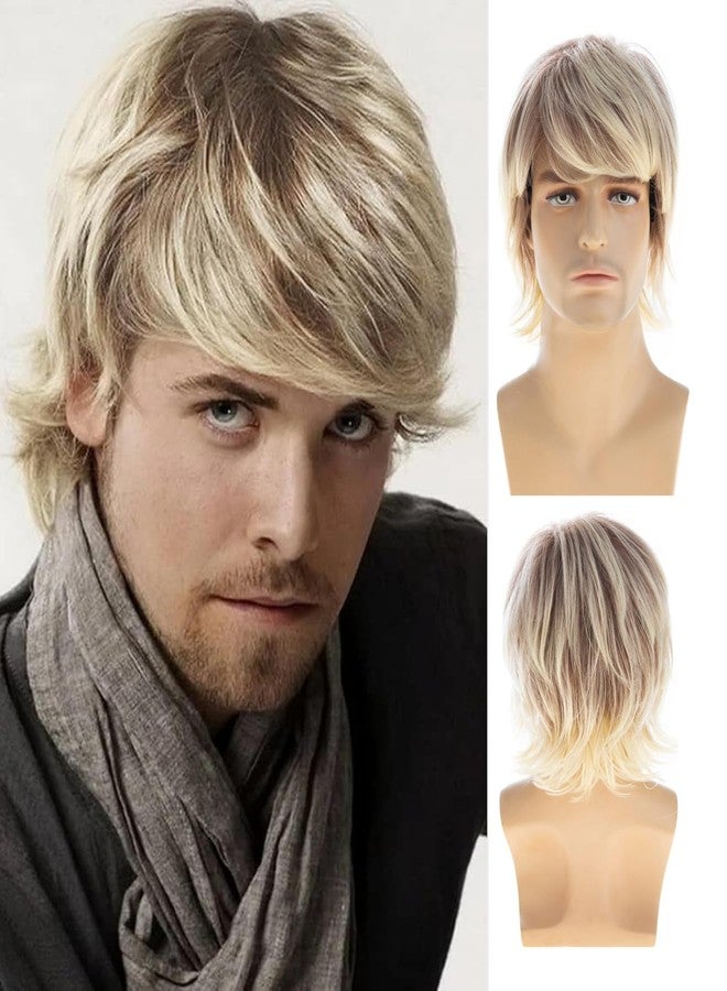 Wiwige Mens Wig Short Blonde Mixed Brown Layered Natural Wavy Synthetic Hair for Male Halloween Costume Cosplay Wigs - Image 1