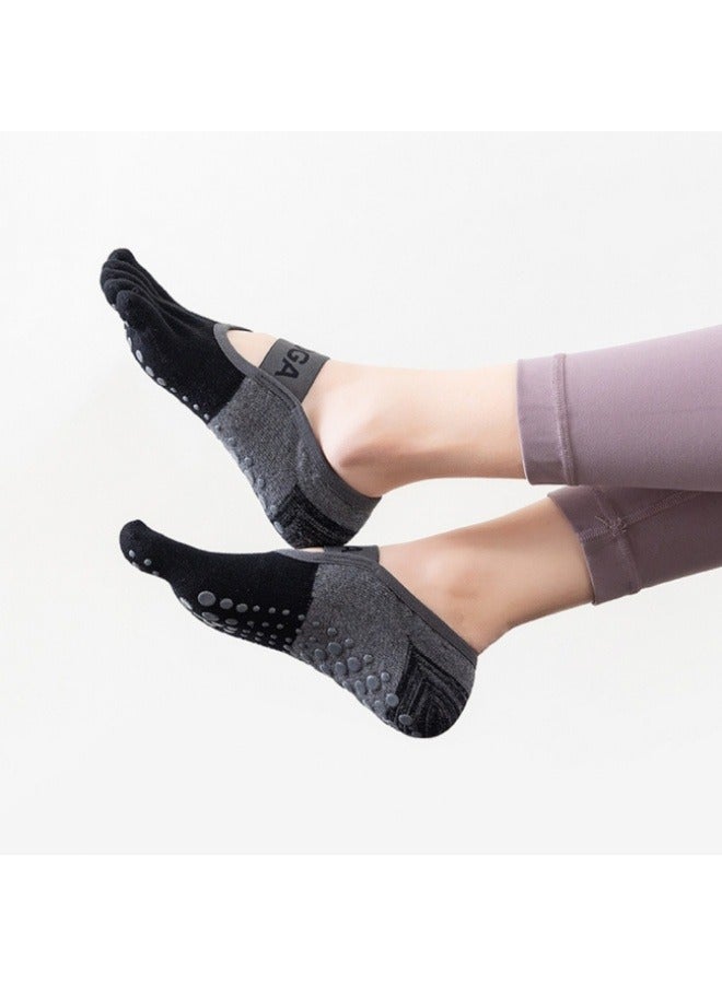 YOGA Pilates Non-slip Five-finger Socks Yoga Socks Breathable Fitness Floor Sports Socks Black - Image 1