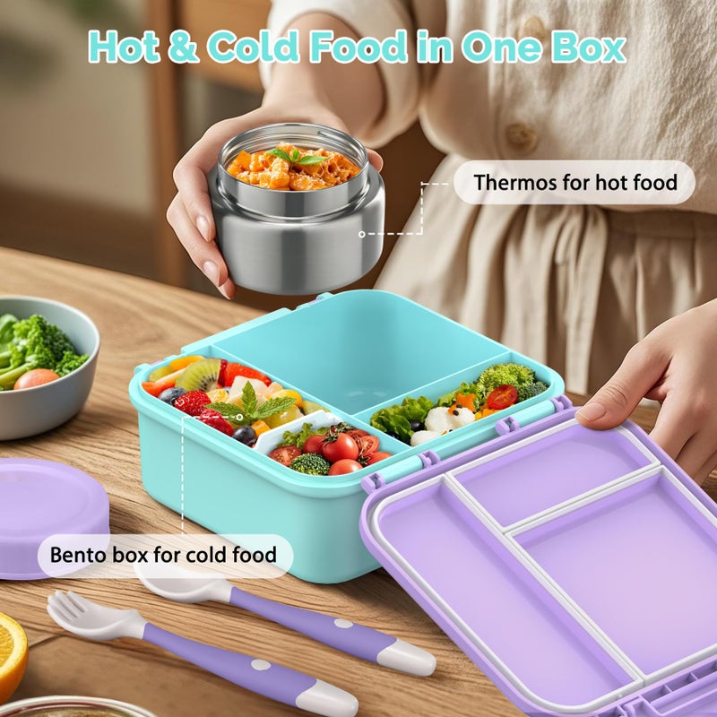 BEAQUEE Bento Box for Kids with Soup Thermos(9oz)â€“ Kid Bento Lunch Box with Leak Proof Insulated Food Jar, Hot & Cold Lunch Container Set for School Girls Boys, 4-Compartments, Purple/Blue - Image 4