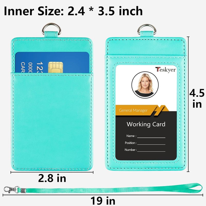 Teskyer Badge Holder with Lanyard, Leather ID Name Badge Card Holder with Lanyard for ID Badges, Vertical Green - Image 3