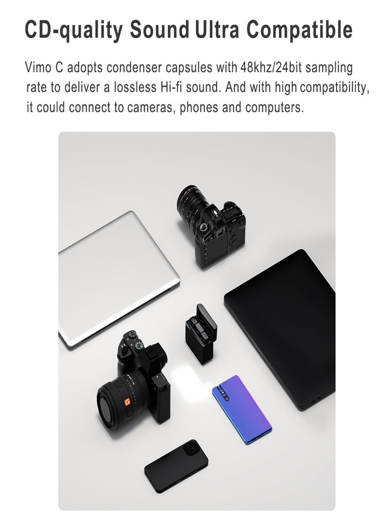 كوميكا نظام ميكروفون لاسلكي COMICA Vimo C3 مع جهاز استقبال واحد وميكروفونين، مدى إرسال يصل إلى 200 متر، سرعة قابلة للتعديل بأربعة مستويات، بطارية مدمجة مع علبة شحن، بديل لهواتف أندرويد وأجهزة الكمبيوتر. - Image 5