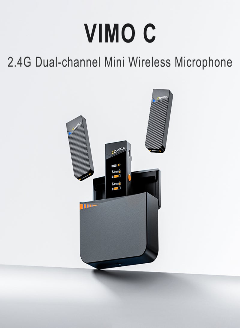 كوميكا نظام ميكروفون لاسلكي COMICA Vimo C3 مع جهاز استقبال واحد وميكروفونين، مدى إرسال يصل إلى 200 متر، سرعة قابلة للتعديل بأربعة مستويات، بطارية مدمجة مع علبة شحن، بديل لهواتف أندرويد وأجهزة الكمبيوتر. - Image 4