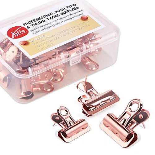 Yalis Push Pins Clips 15-Count, Pinning No Holes for Paper, Creative Paper Clips with Tack for Cork Board and Photo Wall (Rose Gold) - Image 1