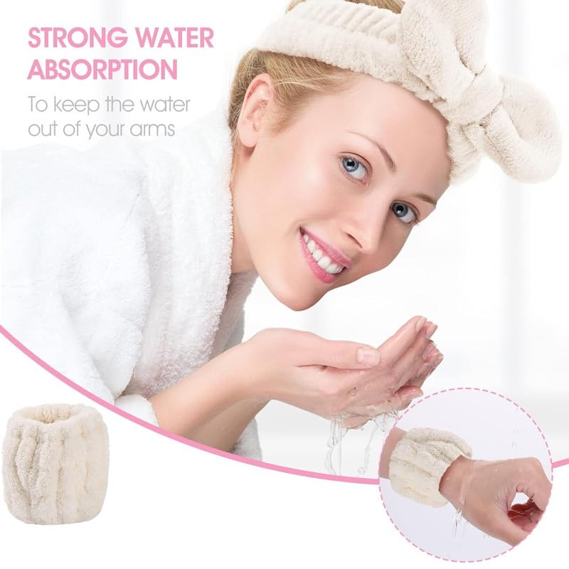 Feinerman 3 Pcs Womens Headband Wristband Set Microfiber Skincare Makeup Headband Wrist Band Set for Face Washing Spa Facial Care Soft and Elastic Bands for Face Wash Skincare - Image 3