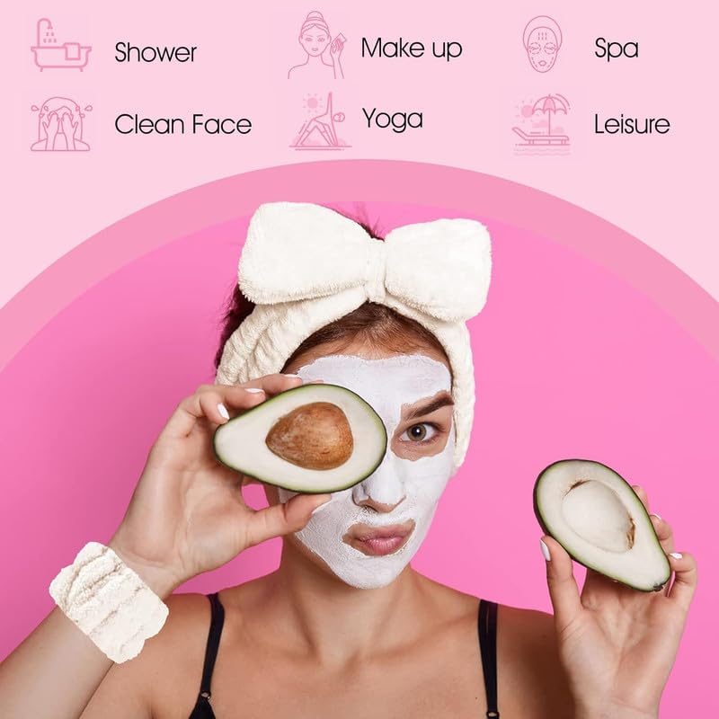 Feinerman 3 Pcs Womens Headband Wristband Set Microfiber Skincare Makeup Headband Wrist Band Set for Face Washing Spa Facial Care Soft and Elastic Bands for Face Wash Skincare - Image 5
