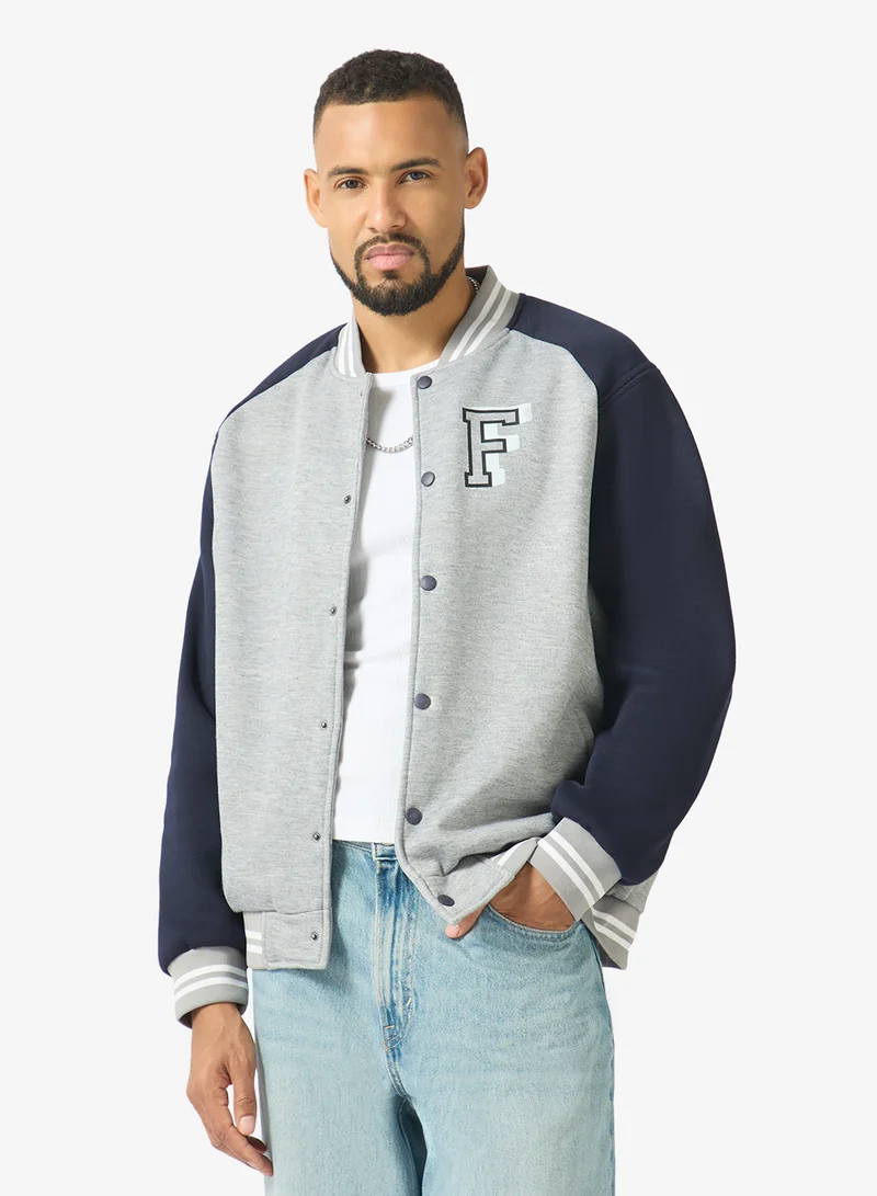 Seventy Five Classic Contrast Sleeve Snap Button Varsity Jacket