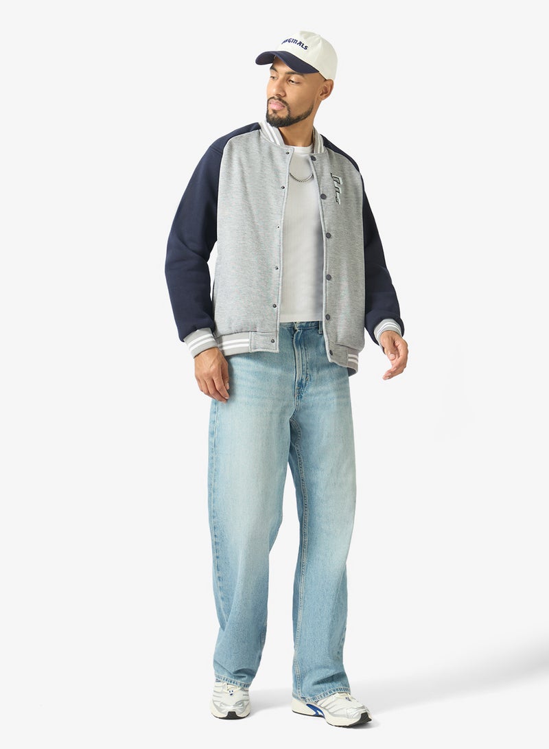 Seventy Five Classic Contrast Sleeve Snap Button Varsity Jacket - Image 4