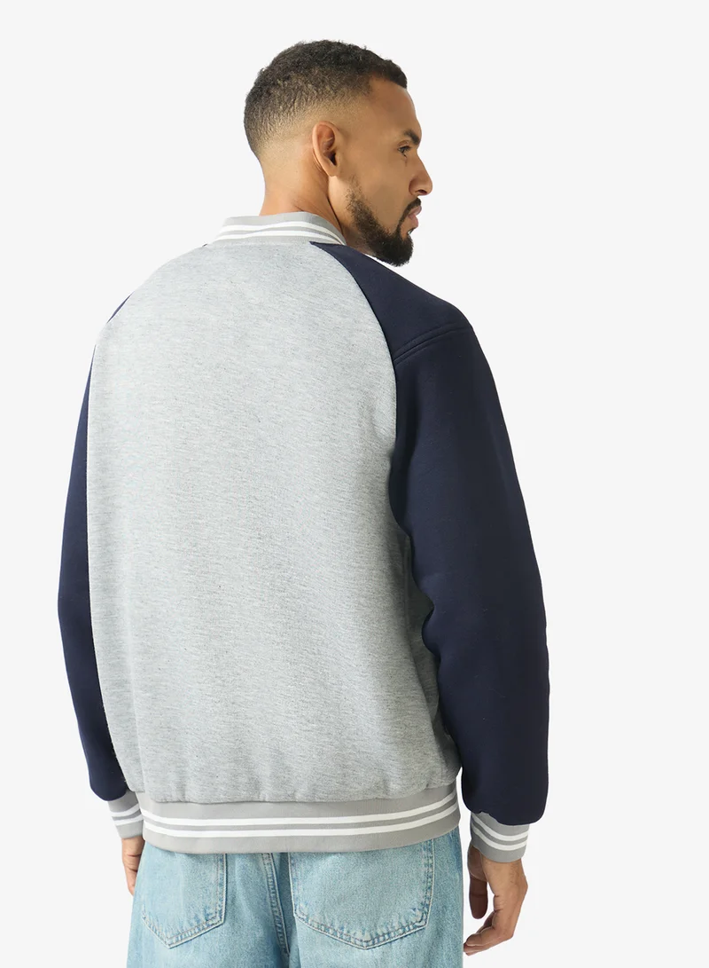 Seventy Five Classic Contrast Sleeve Snap Button Varsity Jacket