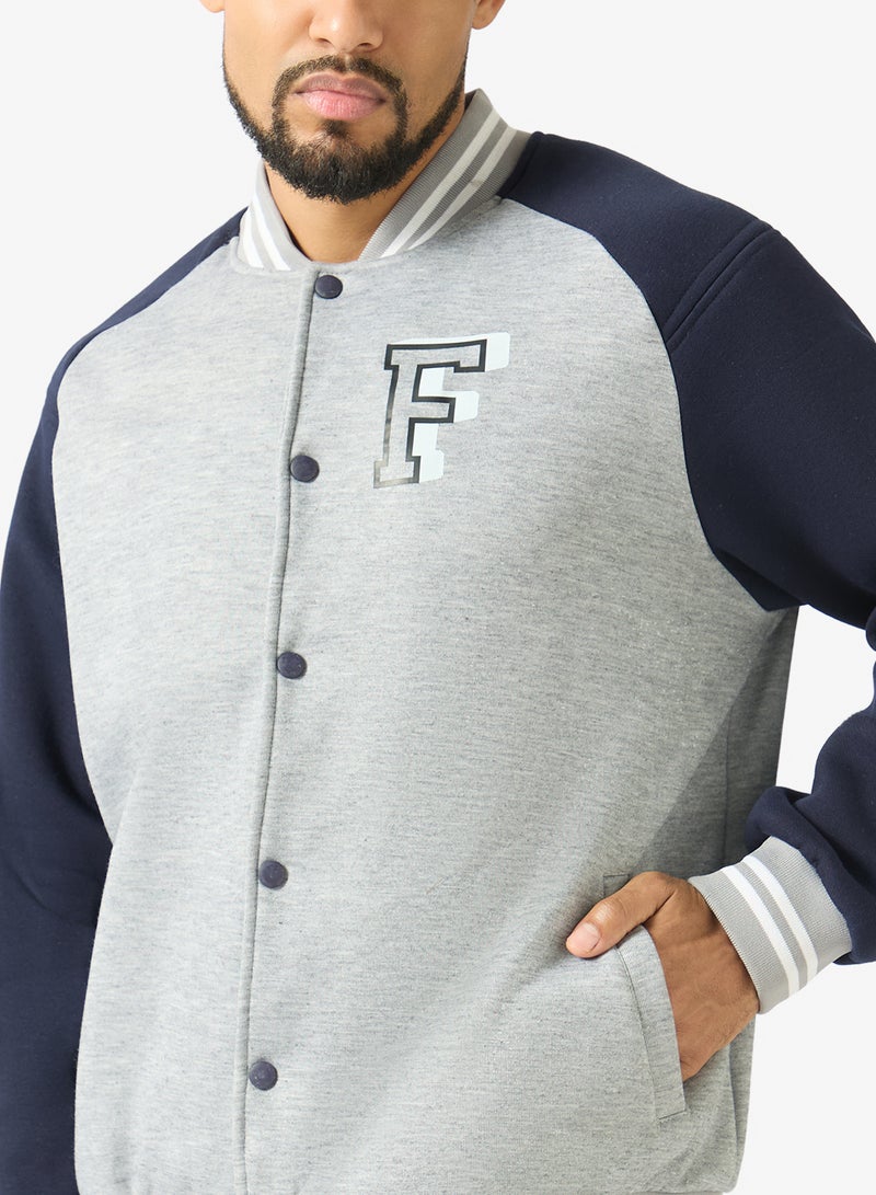 Seventy Five Classic Contrast Sleeve Snap Button Varsity Jacket - Image 3