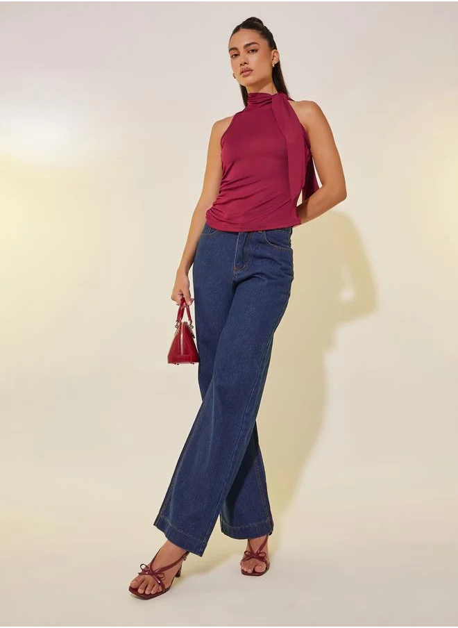 Take Two Take Two Solid Sleeveless High Neck Knit Top