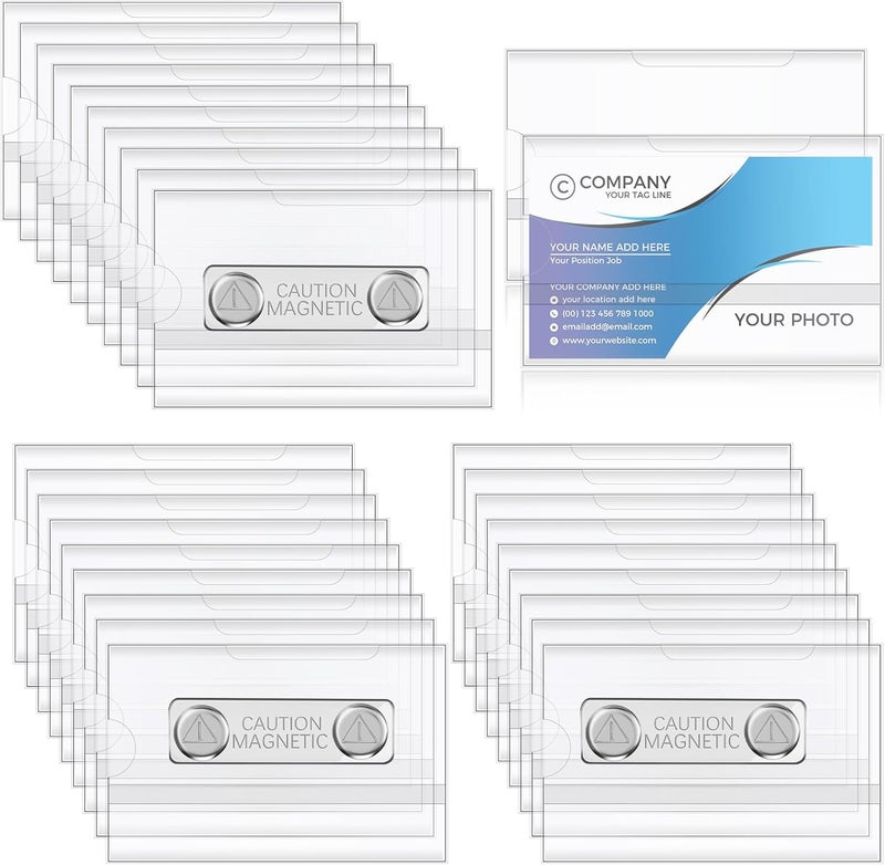 Faccito Magnetic Name Badge Holder 3.5 x 2.2 in PVC ID Name Tags Magnetic Name Tags for Work Conference Badges Horizontal Identification Card Holder for Schools Corporate Conference(30 Pcs) Worldwide simple practical design - Image 1
