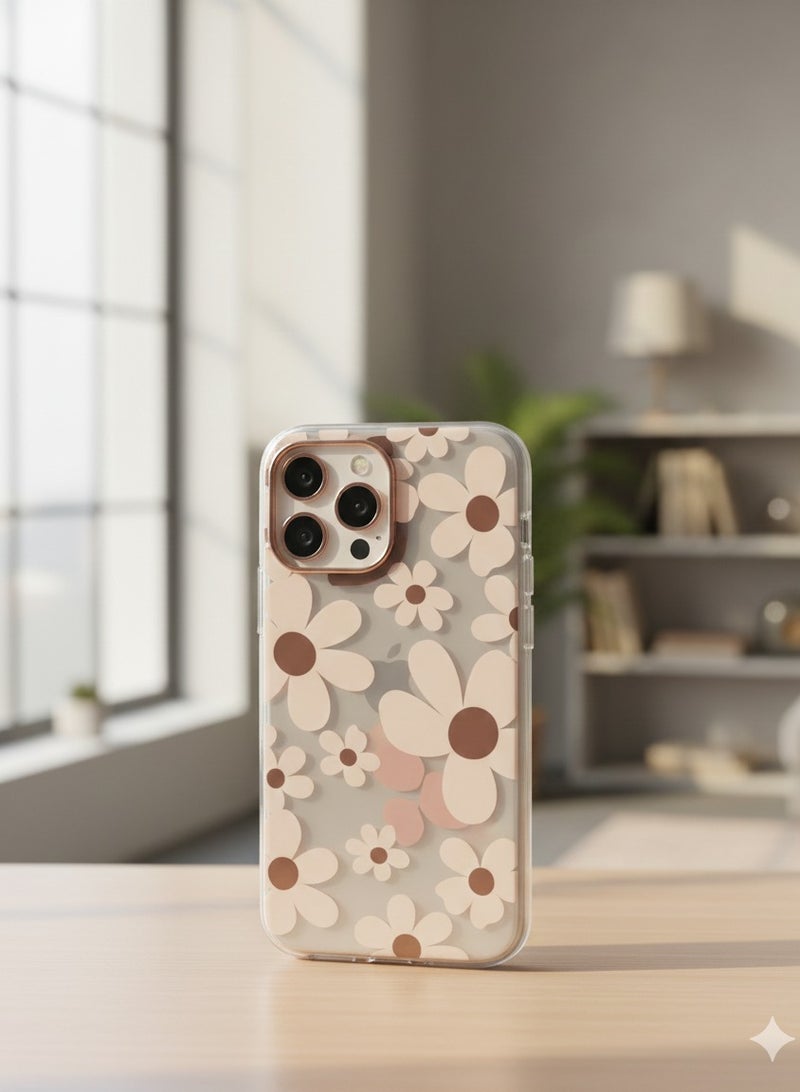 Grace Boho Neutral Flower Power Case • Earth Tone Mocha Daisy iPhone Cover 16 pro max - pink - Image 1