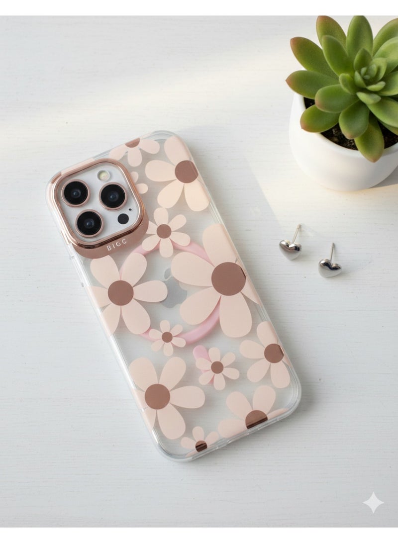 Grace Boho Neutral Flower Power Case • Earth Tone Mocha Daisy iPhone Cover 16 pro max - pink - Image 2