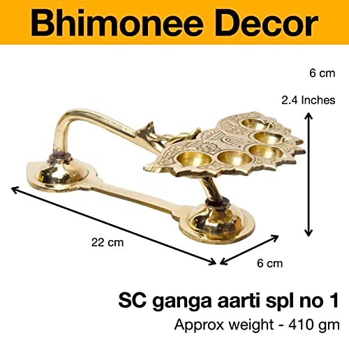 Bhimonee Decor | Pure Brass Ganga Aarti Diya | Deep, Deepak for Pooja Purposes | 2.4 Inches | 410gm | Sacred Diya for Home Temple Decor & Rituals - Image 5