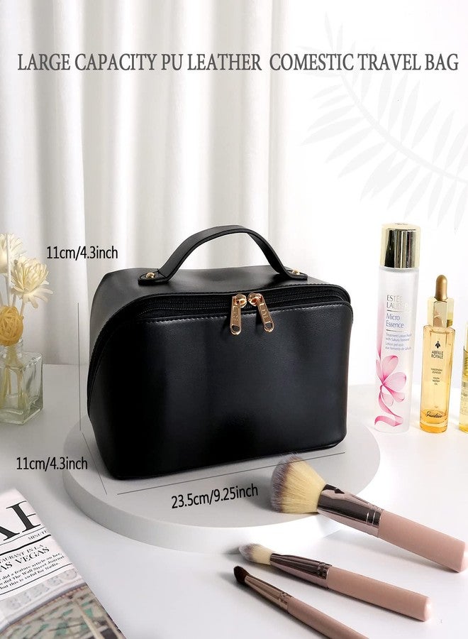 MAMUNU Large Capacity Cosmetic Bag, Travel Cosmetic Storage Bag with Handle, Portable Zipper Cosmetic Bag Toiletry Bag Makeup Bag Large with Compartments for Women Girls (Black) - Image 5