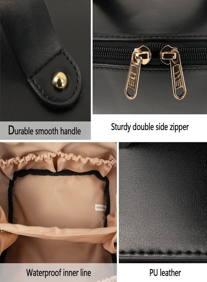 MAMUNU Large Capacity Cosmetic Bag, Travel Cosmetic Storage Bag with Handle, Portable Zipper Cosmetic Bag Toiletry Bag Makeup Bag Large with Compartments for Women Girls (Black) - Image 4