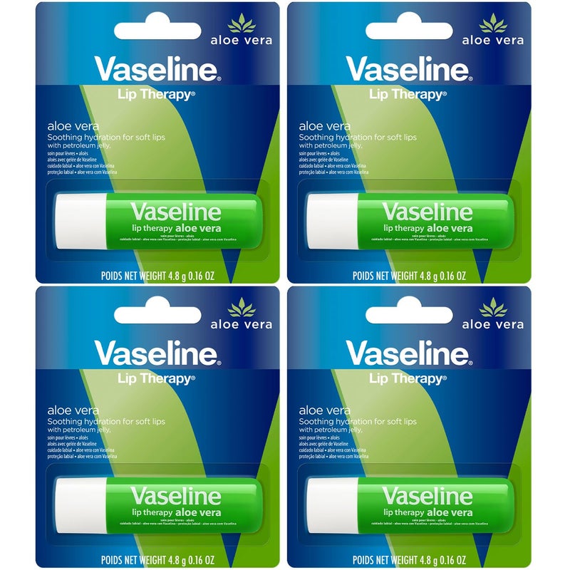 Vaseline Lip Therapy Care Aloe Fresh, Fast-Acting Nourishment, Ideal for Chapped, Dry, Cracked, or Damaged Lips, Lip Balm, 4-Pack, 0.16 Oz Each - Image 1
