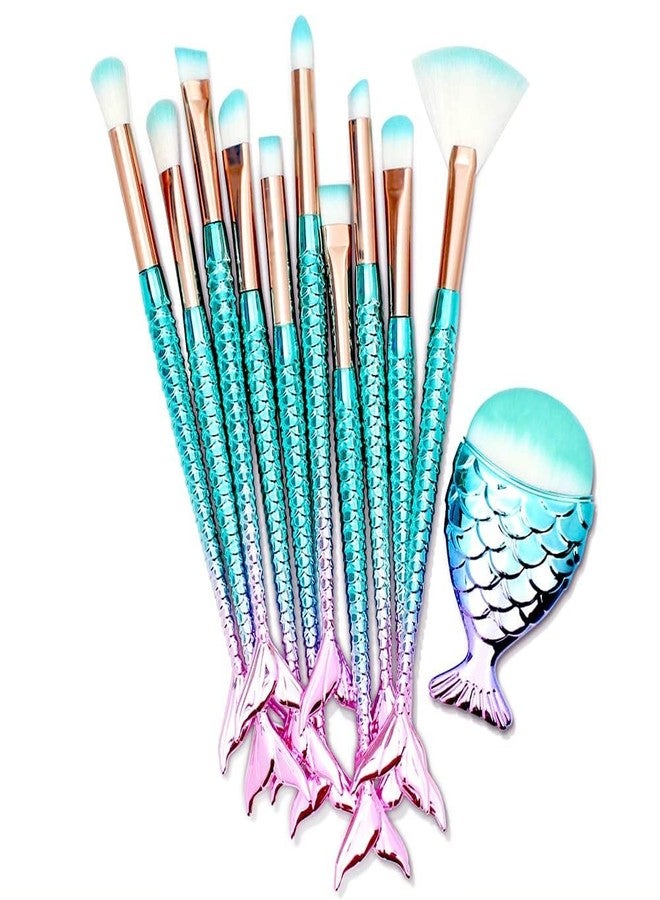 DAXANSTORE Colorful Fish Tail Handle Makeup Brush Set - Foundation, Eyebrow, Eyeliner, Blush, and Concealer Brushes - Cute Christmas Stocking Stuffers and Gifts for Girls - Image 1