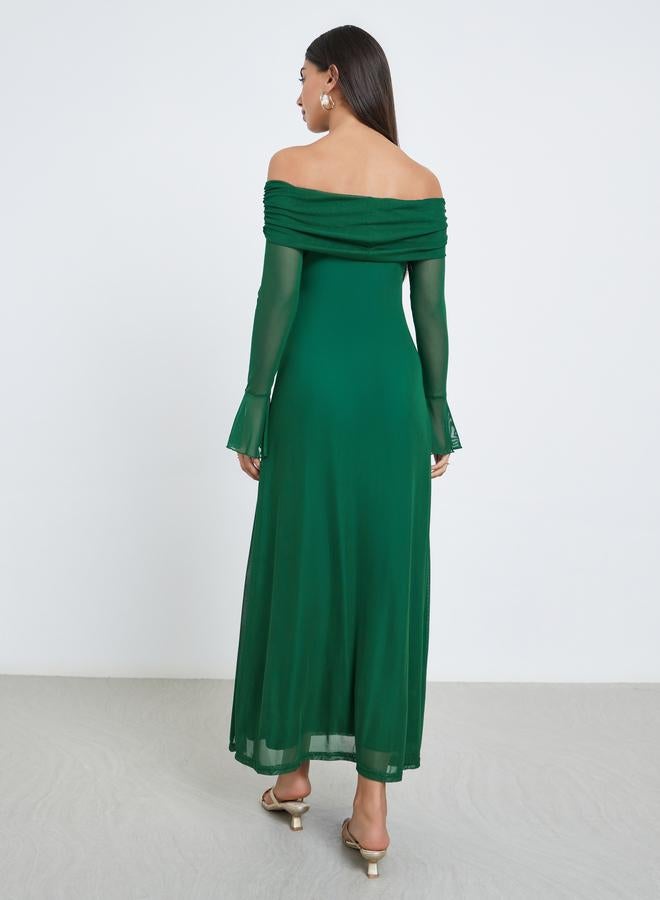 ستايلي فستان طويل بديكون بأكمام طويلة وأكتاف مكشوفة - Image 4