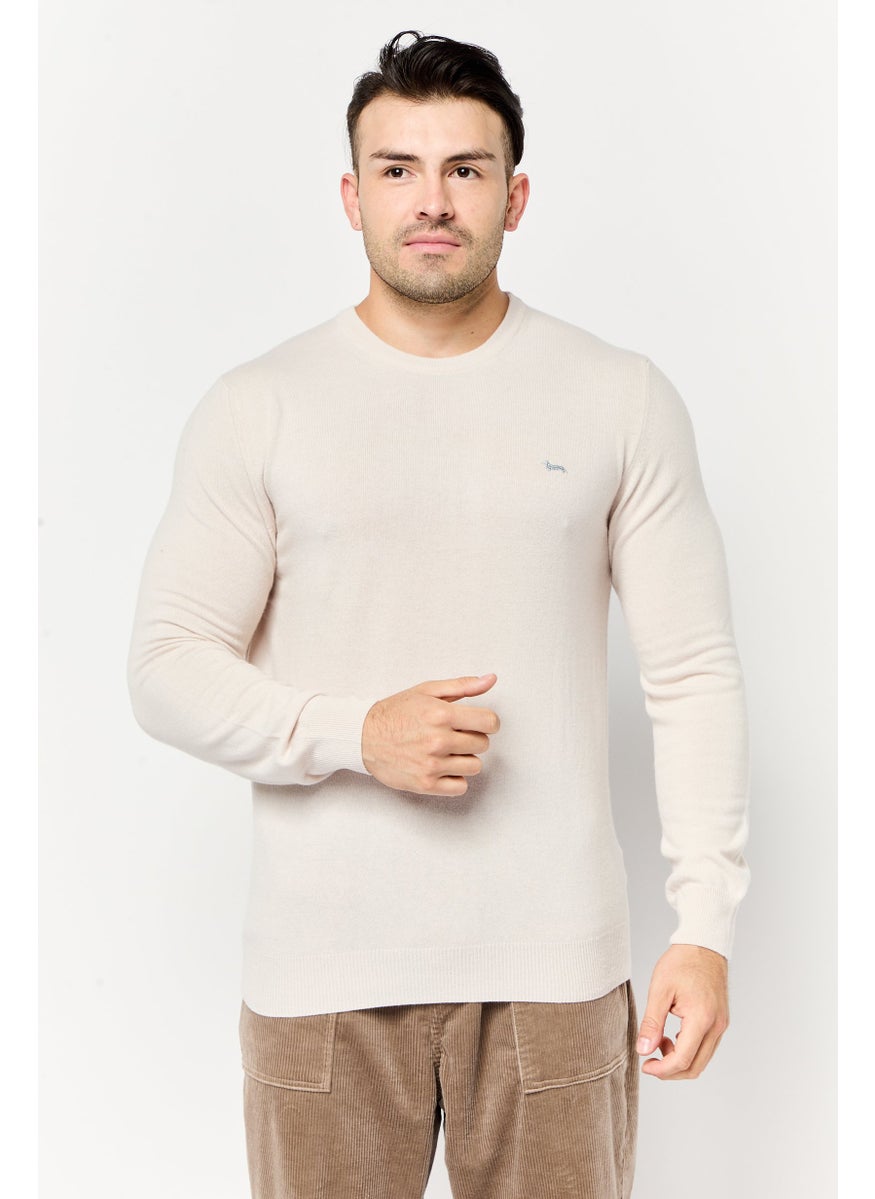 Harmont & Blaine Men Crew Neck Embroidered Logo Sweater, Cream  - Image 1