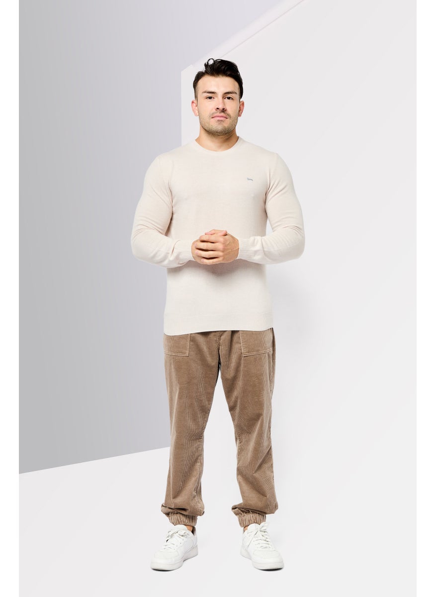 Harmont & Blaine Men Crew Neck Embroidered Logo Sweater, Cream  - Image 4